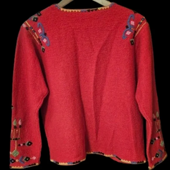 *Vrikke Norwegian Design Irene Haugland Zahl Sweater Red Wool Cardigan - Picture 2 of 5